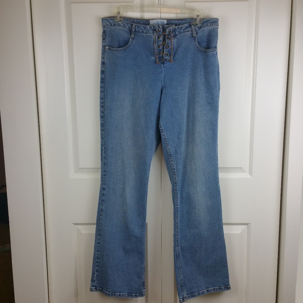 LA Blues VTG BOHO Rawhide Lace Up Fly Jean…